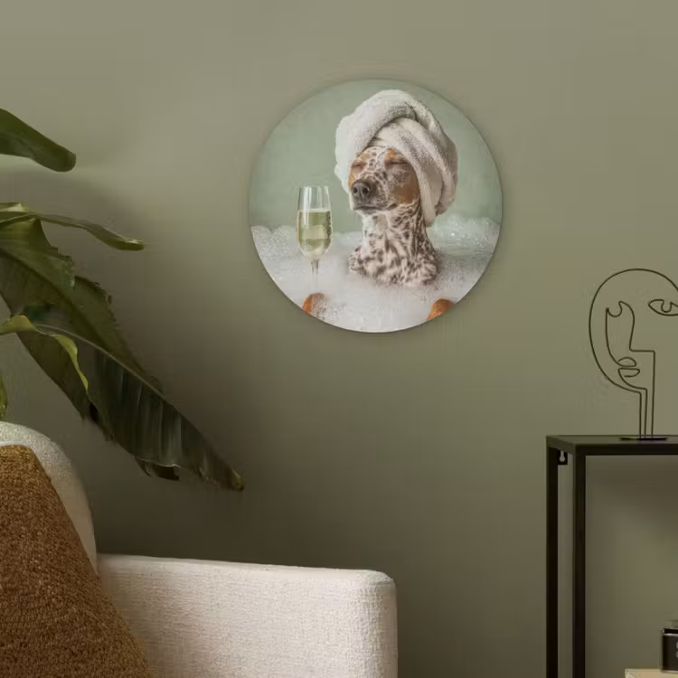 Hond - Bad - Champagne - Handdoek Akoestische PET Vilt - Rond klein -sfeer2