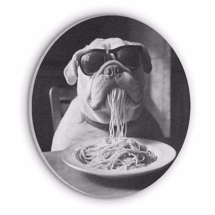 Hond - Bulldog - Pasta - Bril - Stoer - Dieren Akoestische PET Vilt - Rond klein -3d