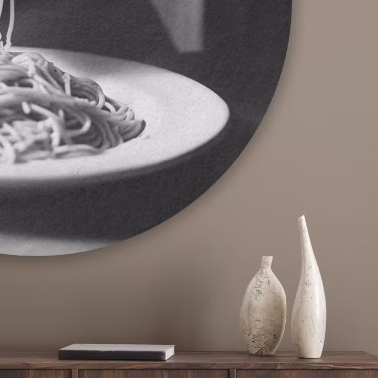 Hond - Bulldog - Pasta - Bril - Stoer - Dieren Akoestische PET Vilt - Rond klein -sfeer5_closeup