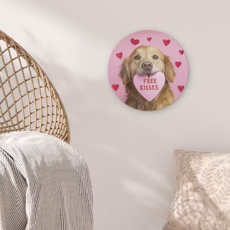 Hond - Kiss- Valentijn - Hartjes Akoestische PET Vilt - Rond klein -sfeer4