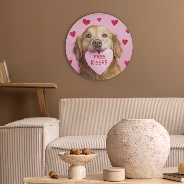 Hond - Kiss- Valentijn - Hartjes Akoestische PET Vilt - Rond klein -sfeer1