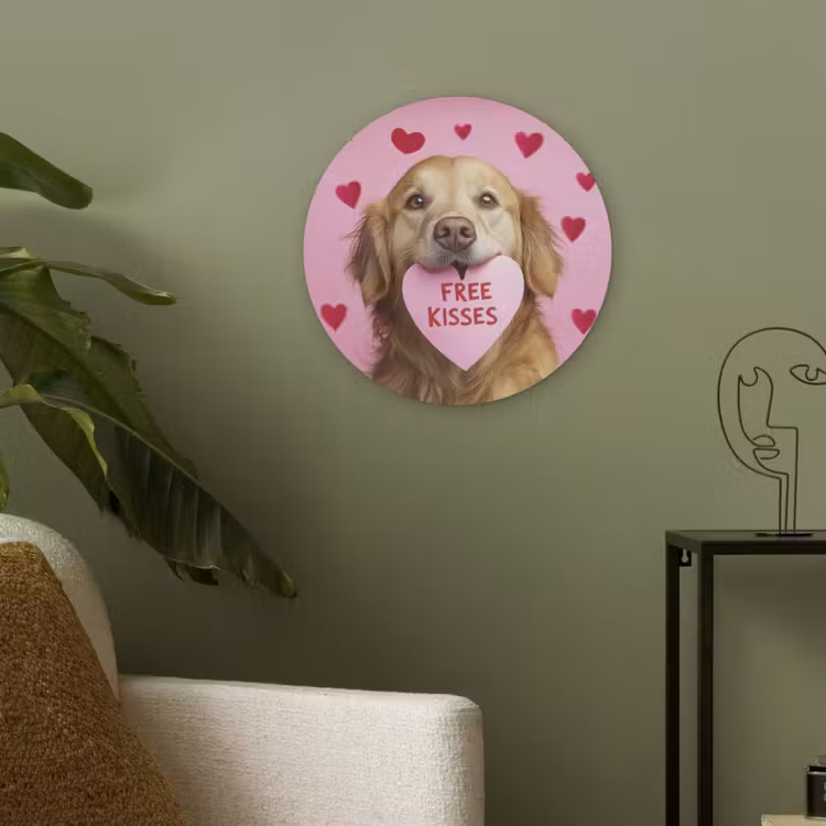 Hond - Kiss- Valentijn - Hartjes Akoestische PET Vilt - Rond klein -sfeer2