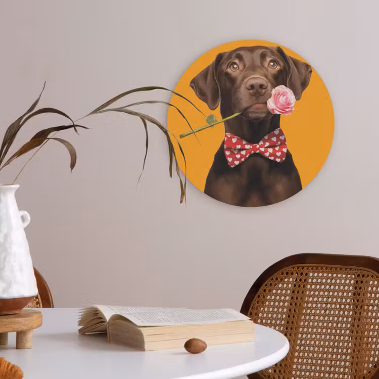 Hond - Oranje - Roos - Valentijn Akoestische PET Vilt - Rond klein -sfeer3