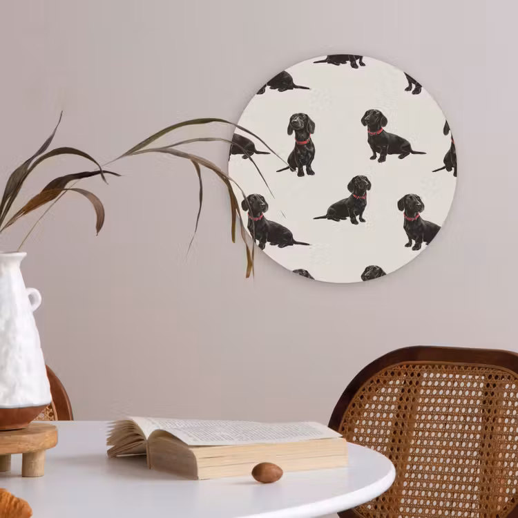 Hond - Patroon - Zwart Akoestische PET Vilt - Rond klein 838 -sfeer3