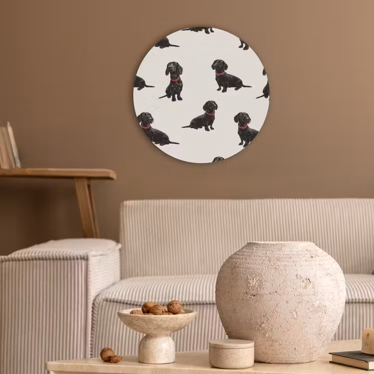 Hond - Patroon - Zwart Akoestische PET Vilt - Rond klein 838 -sfeer1