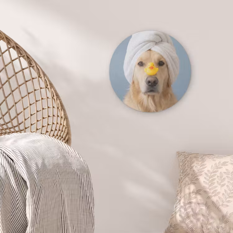 Hond - Badeend - Geel Akoestische PET Vilt - Rond klein -sfeer4