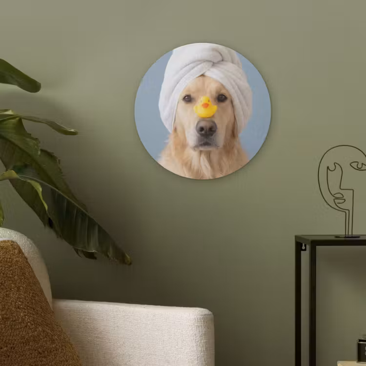 Hond - Badeend - Geel Akoestische PET Vilt - Rond klein -sfeer2