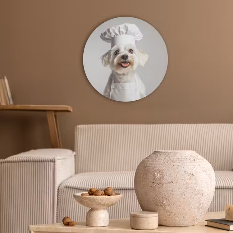 Hond - Wit - Kok Akoestische PET Vilt - Rond klein -sfeer1