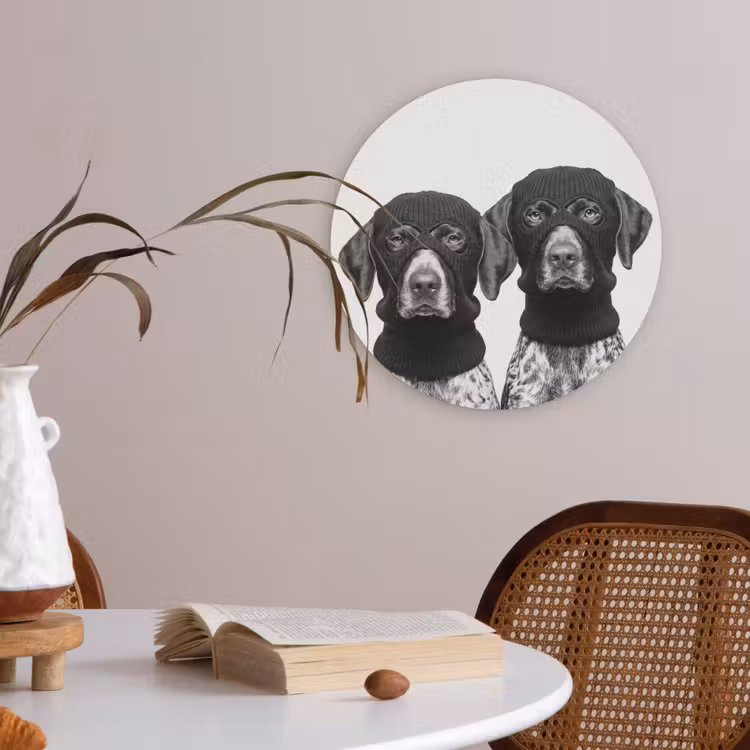 Honden - Bivakmuts - Zwart - wit Akoestische PET Vilt - Rond klein -sfeer3