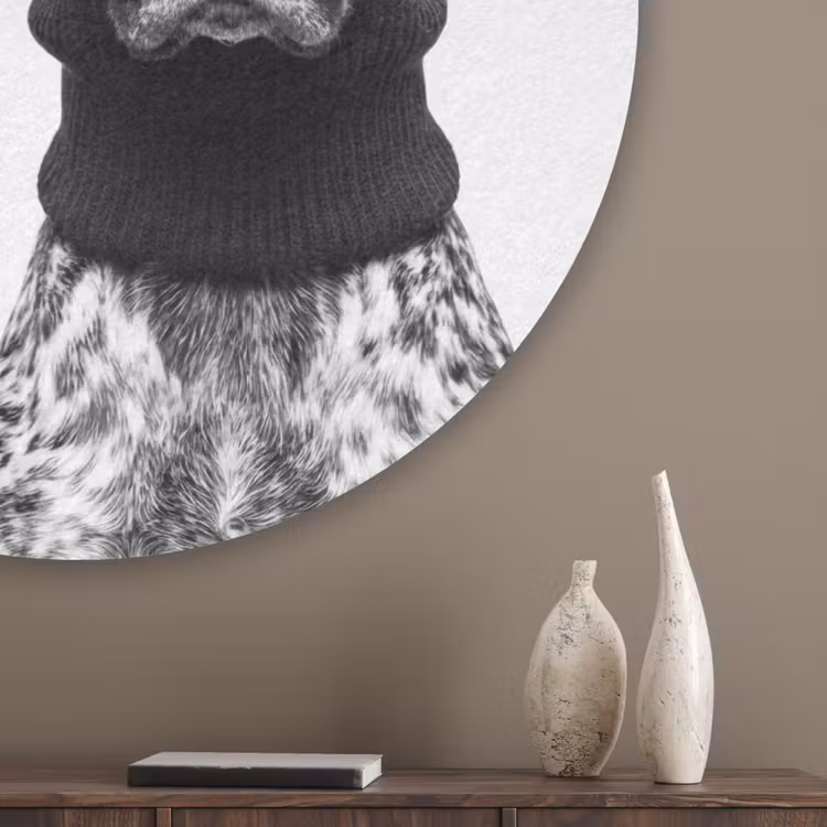 Honden - Bivakmuts - Zwart - wit Akoestische PET Vilt - Rond klein -sfeer5_closeup