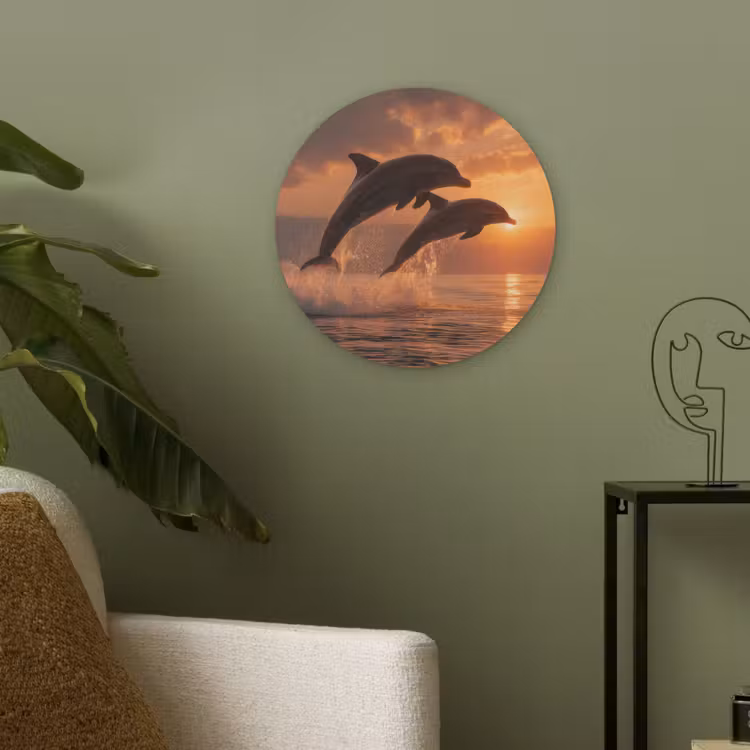 Dolfijnen - Zee - Realistisch Akoestische PET Vilt - Rond klein -sfeer2