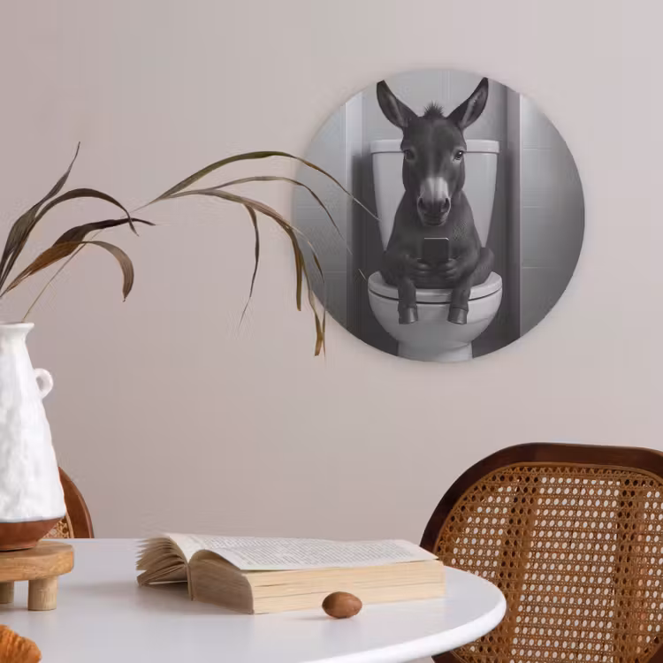 Ezel - Telefoon - Toilet - Zwart - Wit Akoestische PET Vilt - Rond klein -sfeer3