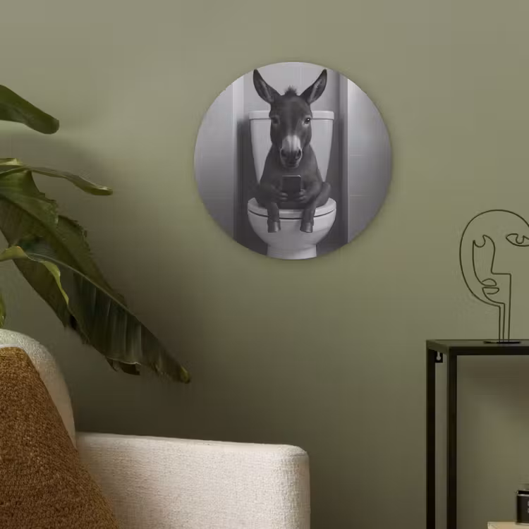 Ezel - Telefoon - Toilet - Zwart - Wit Akoestische PET Vilt - Rond klein -sfeer2
