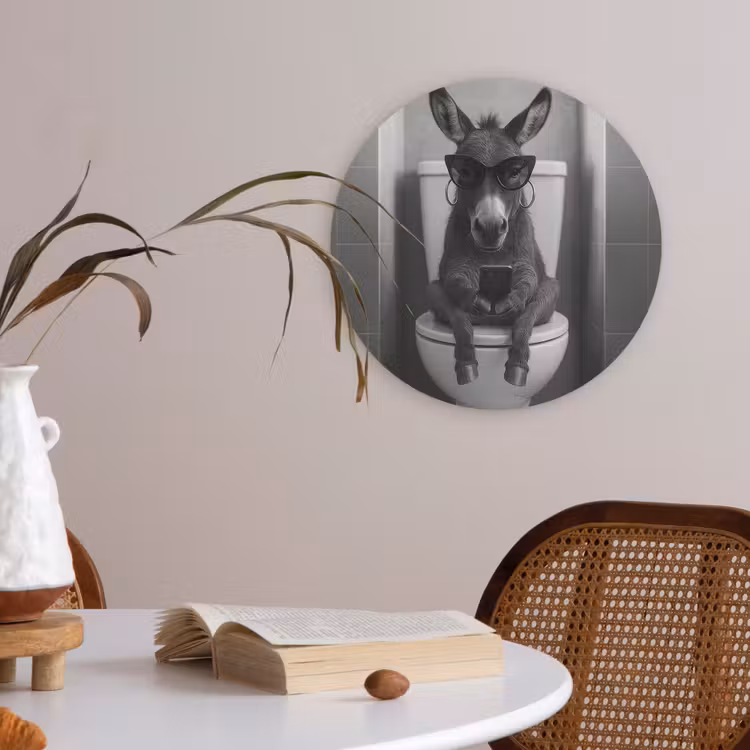 Ezel - Telefoon - Toilet - Zwart - Wit Akoestische PET Vilt - Rond klein -sfeer3