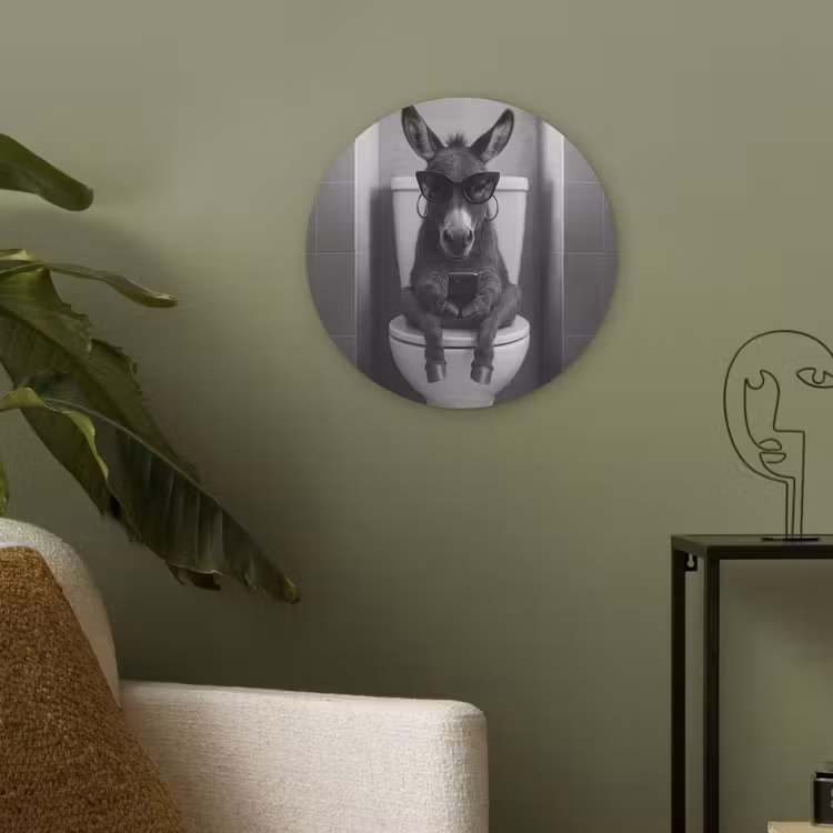 Ezel - Telefoon - Toilet - Zwart - Wit Akoestische PET Vilt - Rond klein -sfeer2
