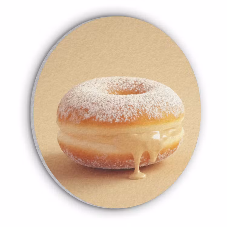 Donut - Romig - Poedersuiker - Beige Akoestische PET Vilt - Rond klein -3d