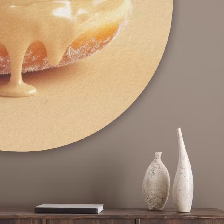 Donut - Romig - Poedersuiker - Beige Akoestische PET Vilt - Rond klein -sfeer5_closeup