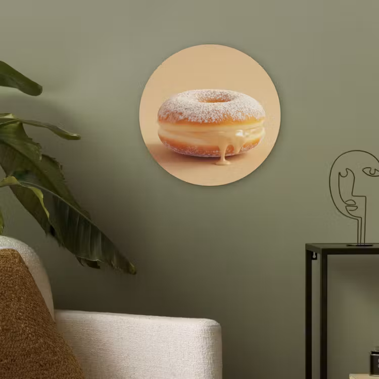 Donut - Romig - Poedersuiker - Beige Akoestische PET Vilt - Rond klein -sfeer2
