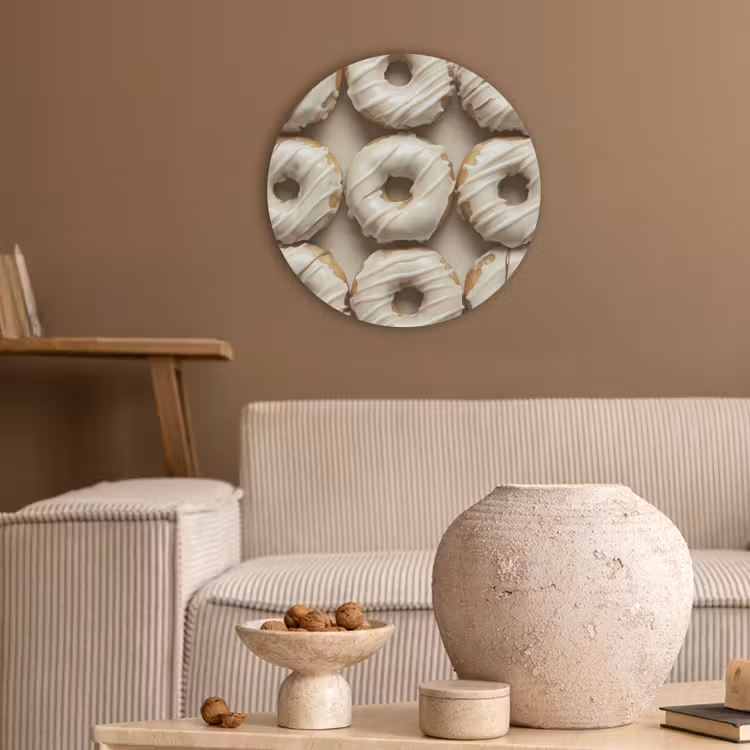 Donuts - Chocolade - Wit - Beige Akoestische PET Vilt - Rond klein -sfeer1