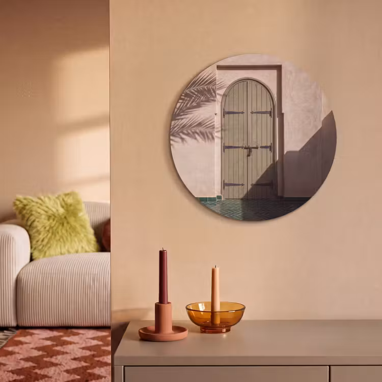 Deur - Hout - Architectuur - Groen - Rustiek Akoestische PET Vilt - Rond klein -sfeer1