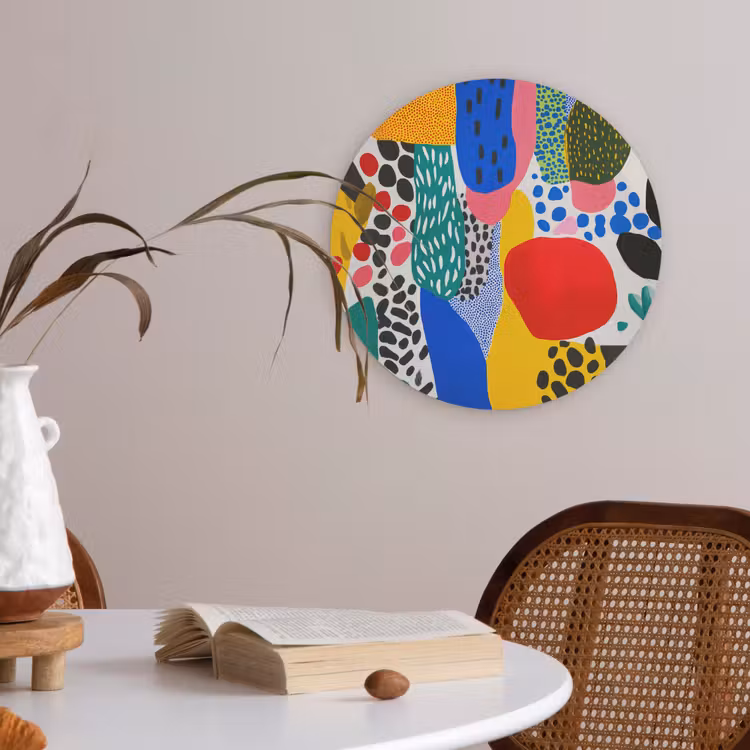 Stippen - Vormen - Modern - Kleuren Akoestische PET Vilt - Rond klein -sfeer3