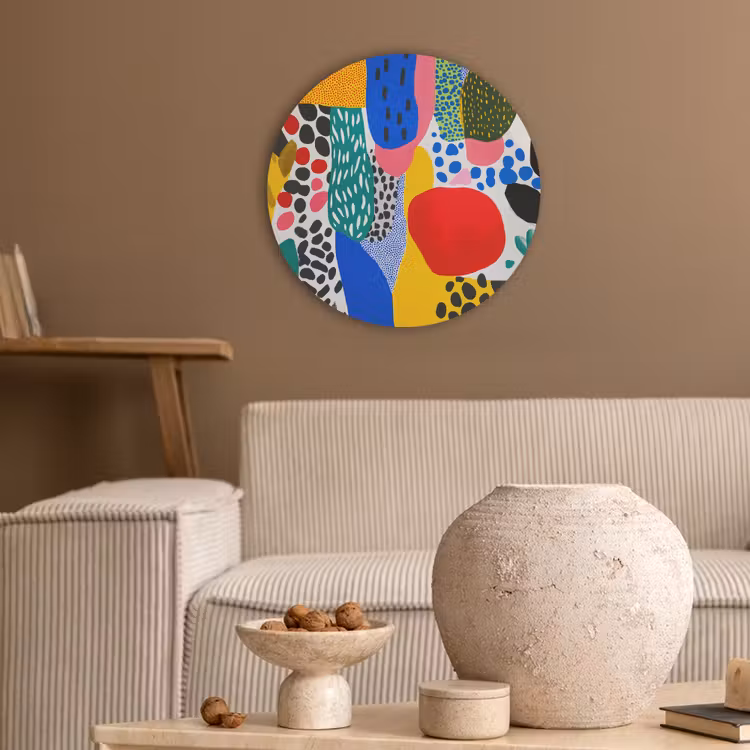 Stippen - Vormen - Modern - Kleuren Akoestische PET Vilt - Rond klein -sfeer1