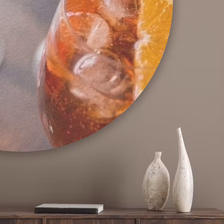 Drank - Sinaasappel - IJs - Zomer - Oranje Akoestische PET Vilt - Rond klein -sfeer5_closeup