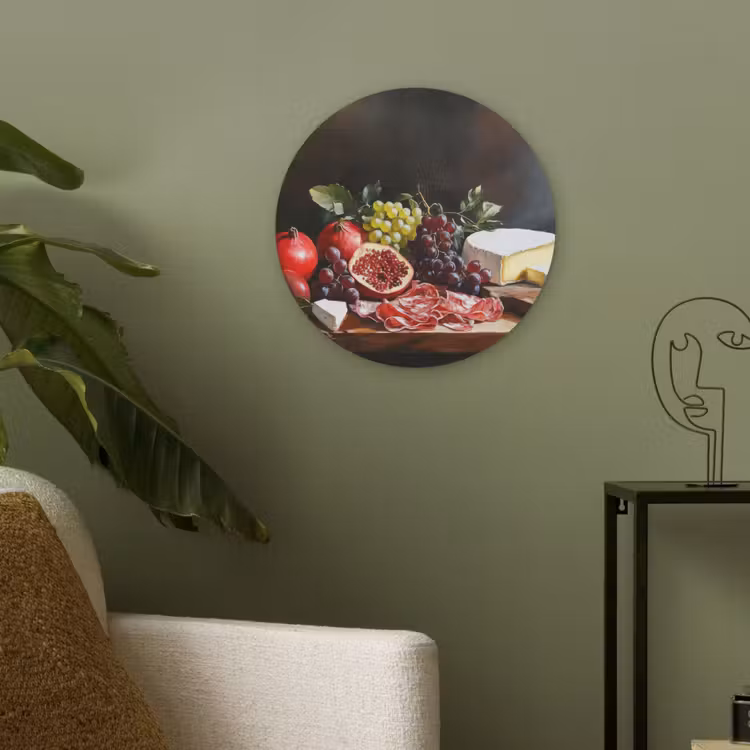 Borrelplank - Stilleven - Vintage Akoestische PET Vilt - Rond klein -sfeer2