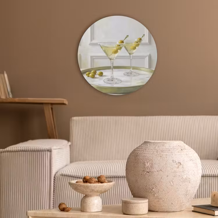 Drank - Martini - Olijven - Modern - Wit Akoestische PET Vilt - Rond klein -sfeer1