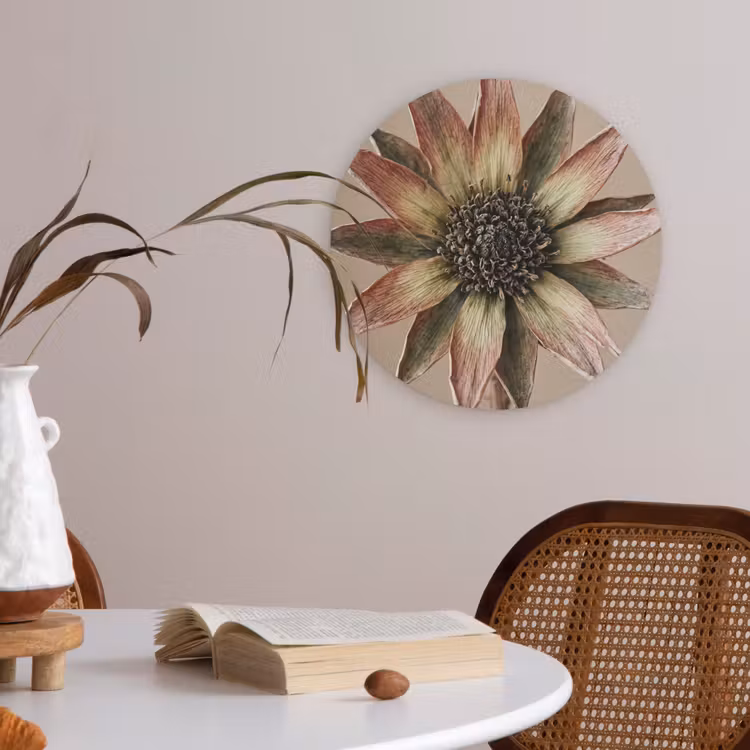 Droogbloem - Protea - Vintage - Beige - Rustiek Akoestische PET Vilt - Rond klein -sfeer3