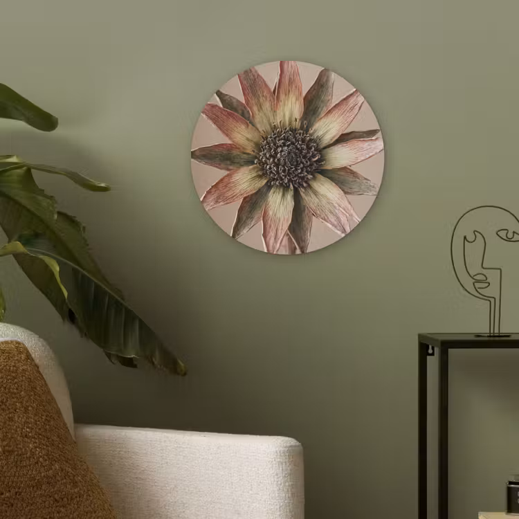 Droogbloem - Protea - Vintage - Beige - Rustiek Akoestische PET Vilt - Rond klein -sfeer2