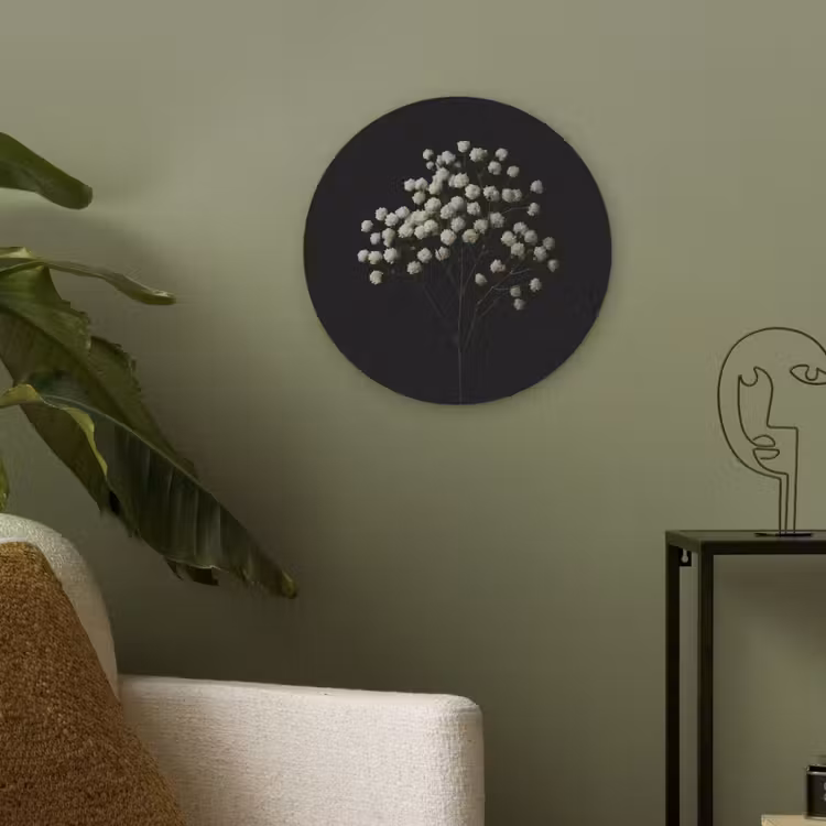 Gipskruid - Bloemetjes - Wit - Minimalistisch Akoestische PET Vilt - Rond klein -sfeer2