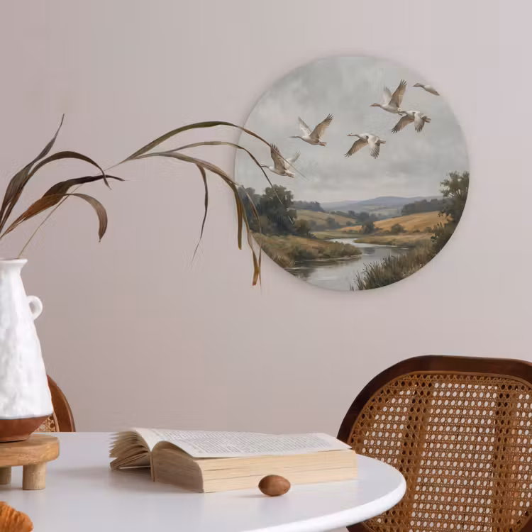 Eenden - Rivier - Landschap - Vlucht - Nostalgisch Akoestische PET Vilt - Rond klein -sfeer3