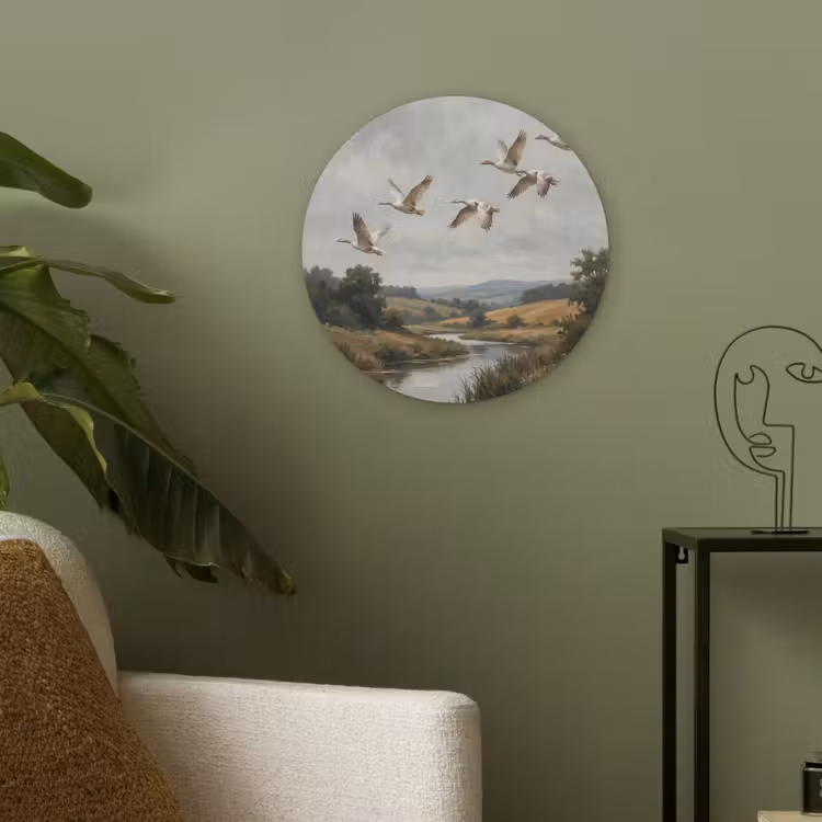 Eenden - Rivier - Landschap - Vlucht - Nostalgisch Akoestische PET Vilt - Rond klein -sfeer2