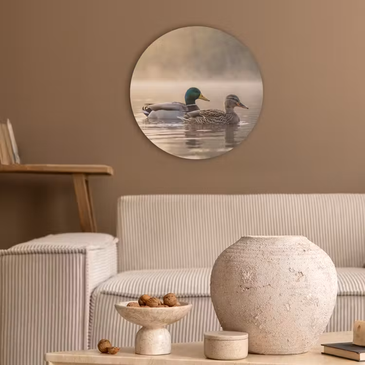 Eenden - Water - Mist - Natuur Akoestische PET Vilt - Rond klein -sfeer1