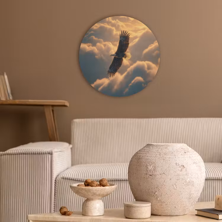Adelaar - Wolken - Zon Akoestische PET Vilt - Rond klein -sfeer1
