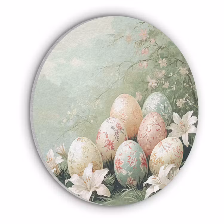 Paaseieren - Pasteltinten - Bloemen Akoestische PET Vilt - Rond klein -3d