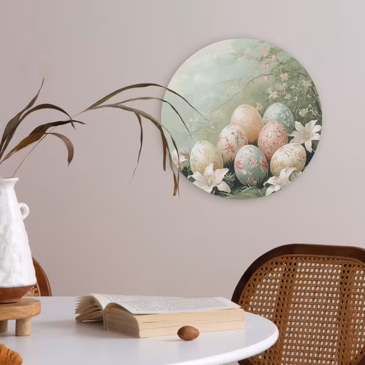 Paaseieren - Pasteltinten - Bloemen Akoestische PET Vilt - Rond klein -sfeer3