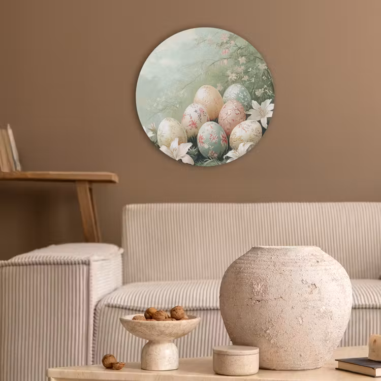 Paaseieren - Pasteltinten - Bloemen Akoestische PET Vilt - Rond klein -sfeer1