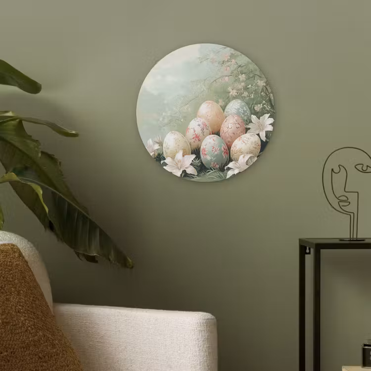 Paaseieren - Pasteltinten - Bloemen Akoestische PET Vilt - Rond klein -sfeer2