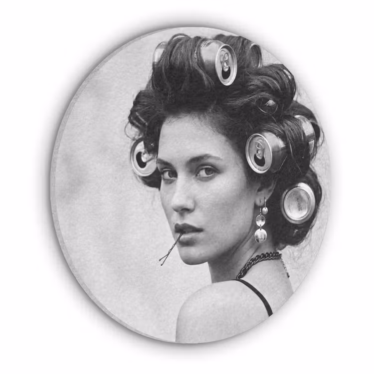 Edgy - Vrouw - Zwart - Wit Akoestische PET Vilt - Rond klein -3d