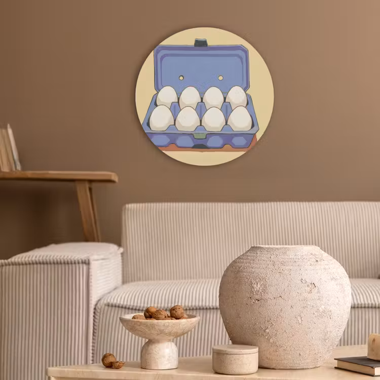 Eieren - Doos - Minimalistisch - Blauw Akoestische PET Vilt - Rond klein -sfeer1