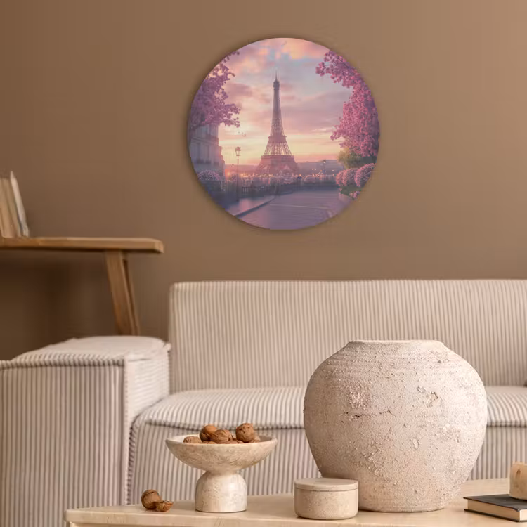 Eiffeltoren - Parijs - Roze Akoestische PET Vilt - Rond klein -sfeer1