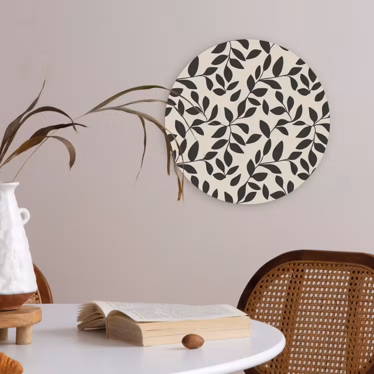 Elegant - Patroon - Zwart - Beige Akoestische PET Vilt - Rond klein 838 -sfeer3
