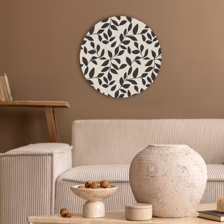 Elegant - Patroon - Zwart - Beige Akoestische PET Vilt - Rond klein 838 -sfeer1