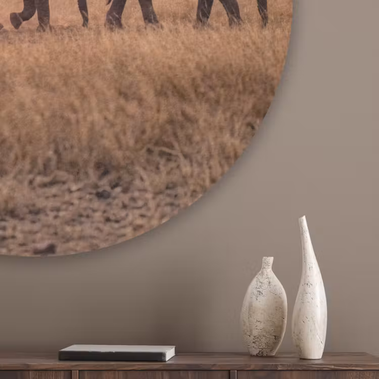 Olifanten - Savanne - Zonsondergang - Afrika - Warm Akoestische PET Vilt - Rond klein -sfeer5_closeup