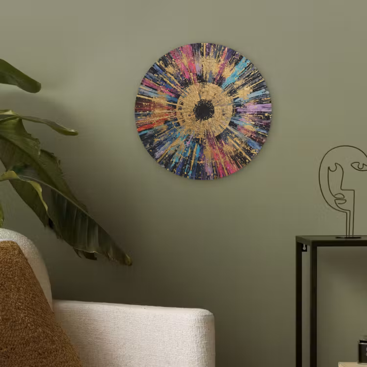 Explosie - Goud - Kleurrijk - Abstract Akoestische PET Vilt - Rond klein -sfeer2