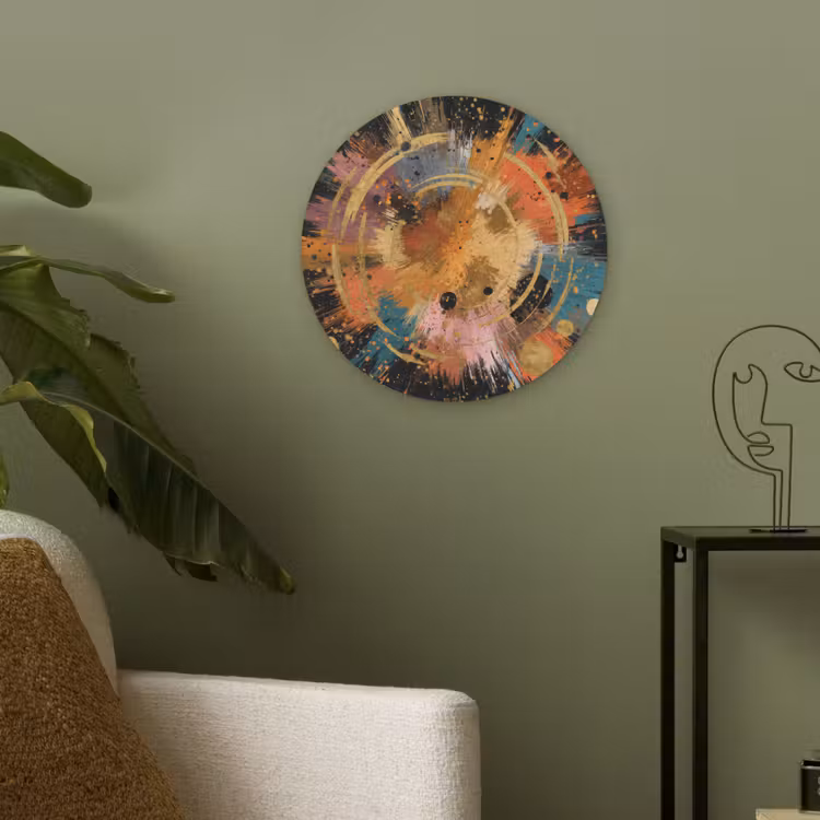 Explosie - Verfstructuur - Goud - Abstract Akoestische PET Vilt - Rond klein -sfeer2