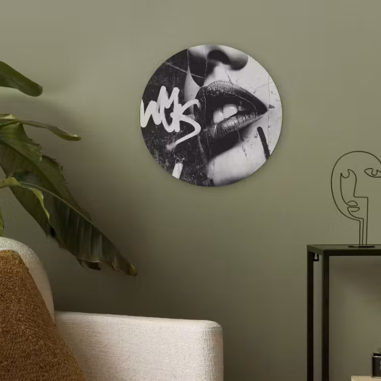Gezicht - Mond - Graffiti - Zwart Akoestische PET Vilt - Rond klein -sfeer2