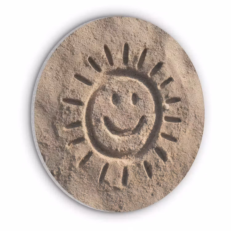Gezichtje - Zon - Zand - Getekend Akoestische PET Vilt - Rond klein -3d